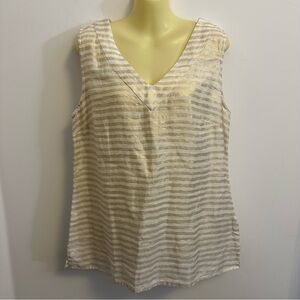 Saint Tropez West Metallic Gold and Cream Stripe Linen Top